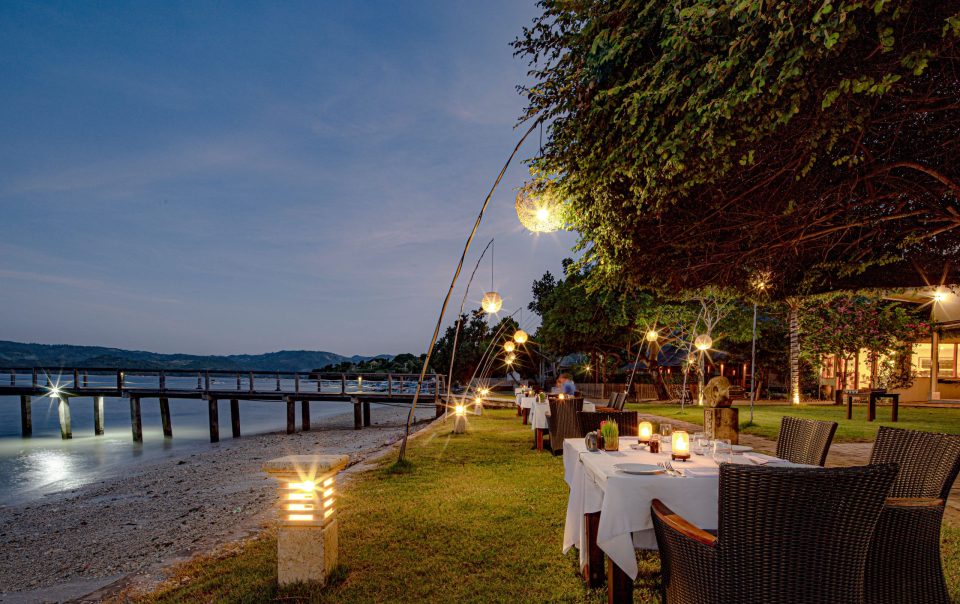 Beachfront dining area at Kokomo Resort Gili Gede